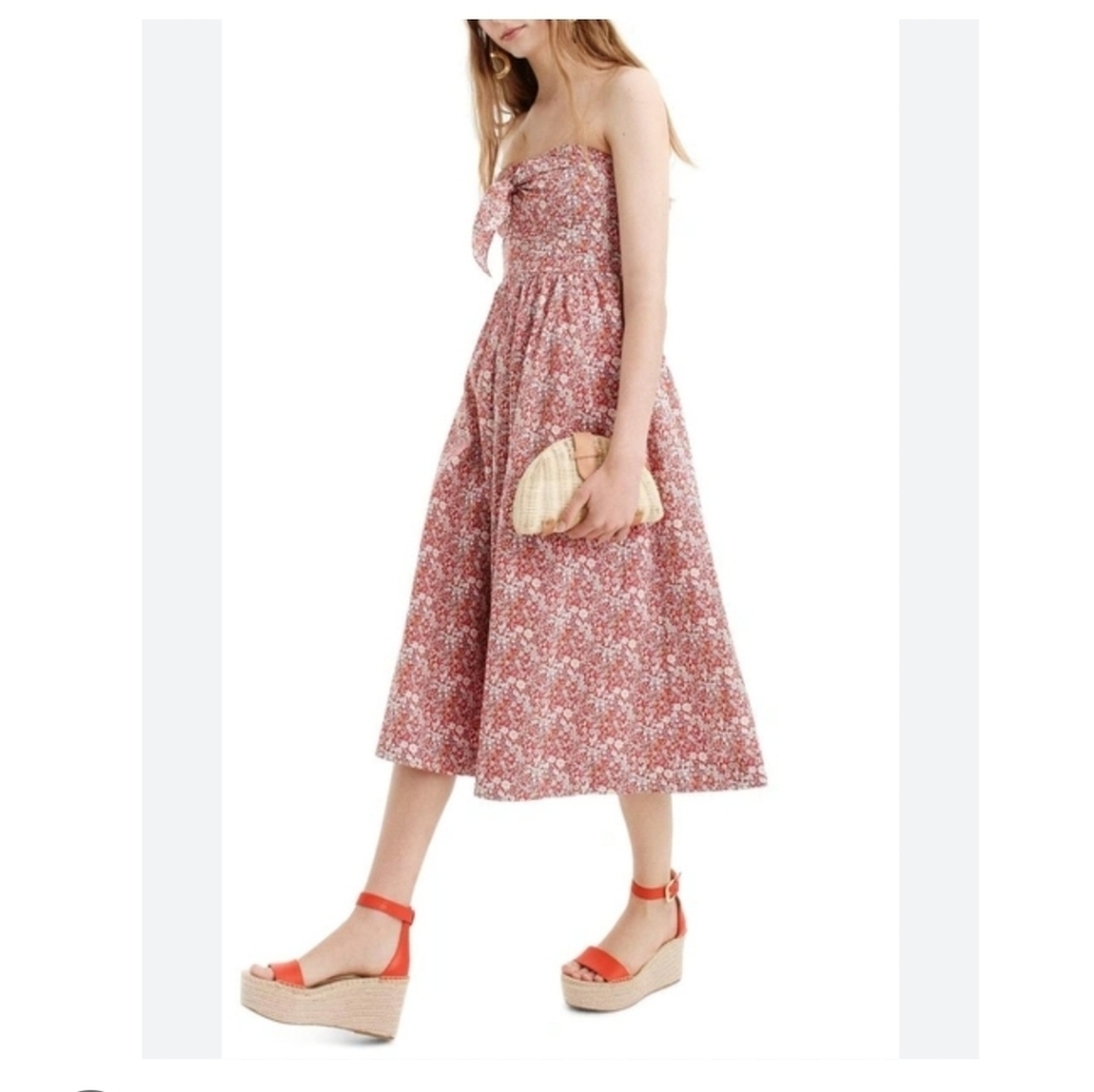 J.CREW | Liberty Tie Front Strapless Dress In Cherry Multi Floral red Sz 0P